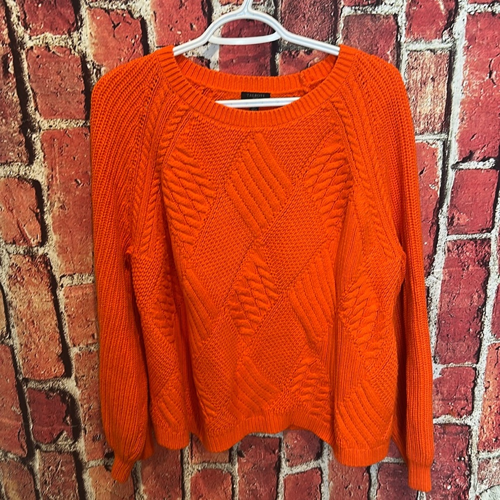 Talbots orange diamond cable knit sweater size petite XL